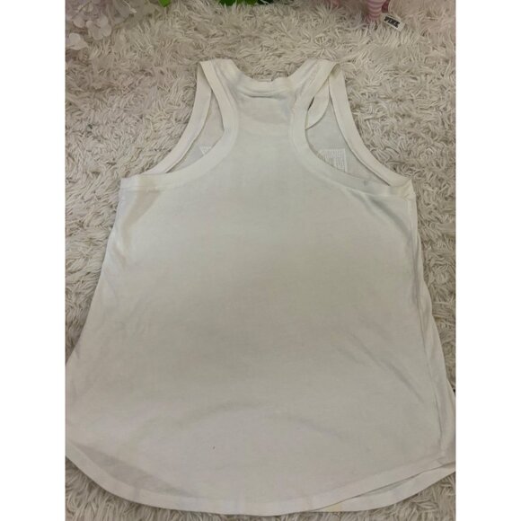 Victorias Secret Pink Silver Sequin Logo White Tank Top XS Glitter Sparkle - Picture 8 of 12